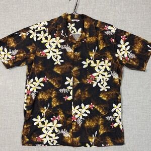 VTG 60s–70s Kamehameha Hawaiian Shirt Brown Batik Floral Plumeria Hawaii